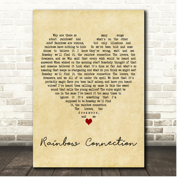 Willie Nelson Rainbow Connection Vintage Heart Song Lyric Print