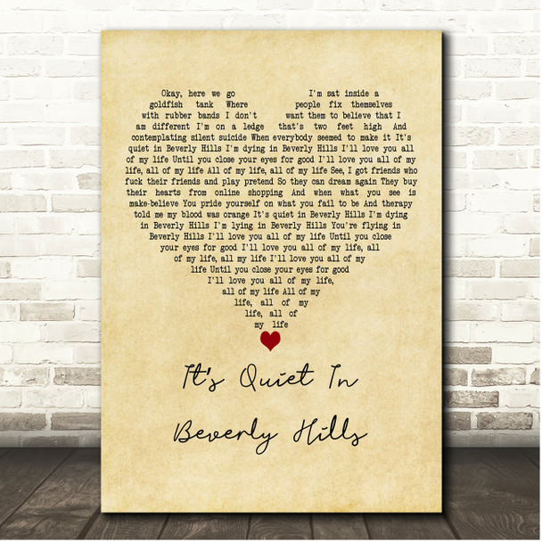 YUNGBLUD its quiet in beverly hills Vintage Heart Song Lyric Print