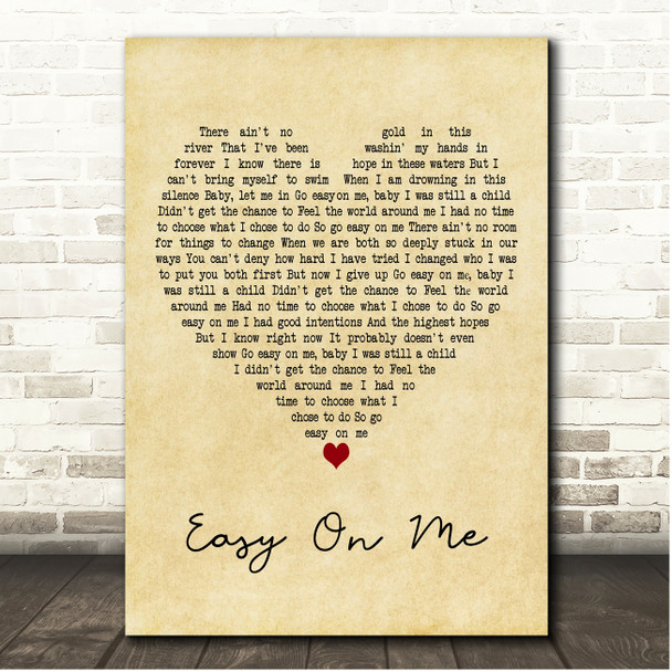 Adele Easy On Me Vintage Heart Song Lyric Print