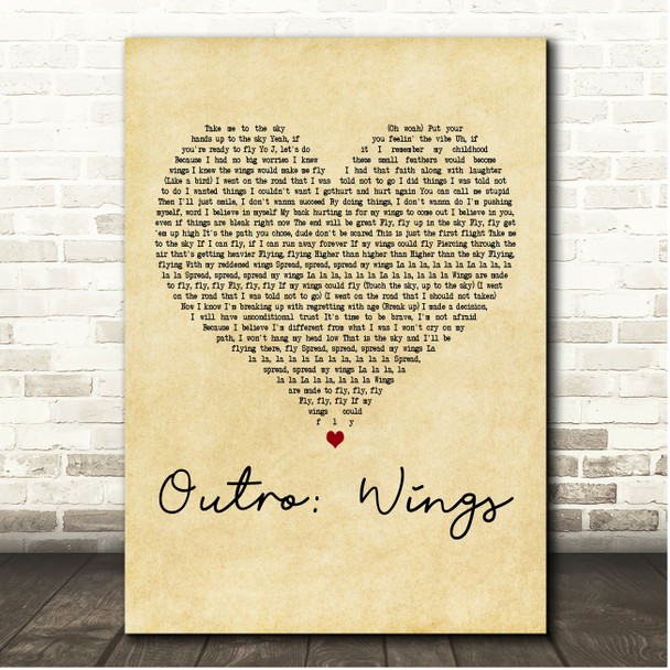 BTS Outro Wings Vintage Heart Song Lyric Print