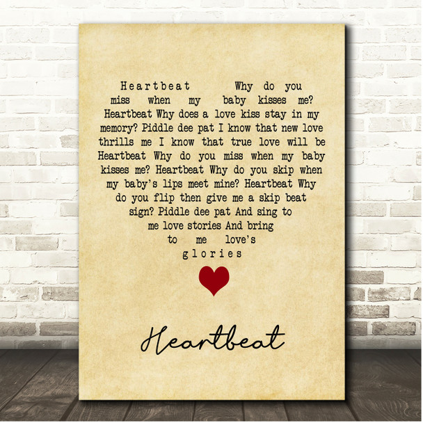 Buddy Holly Heartbeat Vintage Heart Song Lyric Print