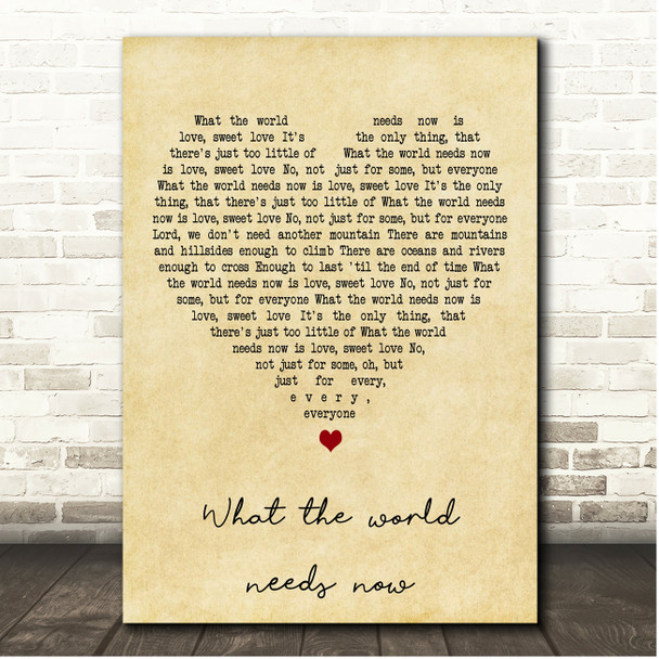 Burt Bacharach & The Posies What the World Needs Now Vintage Heart Song Lyric Print