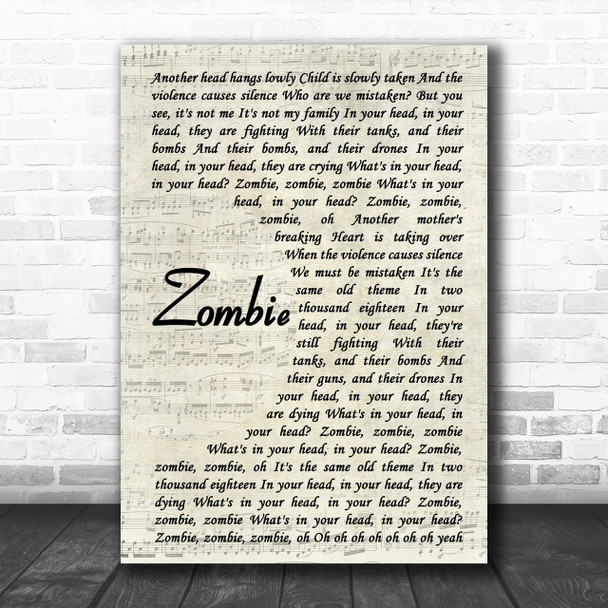 The Cranberries Zombie Vintage Script Song Lyric Music Wall Art Print