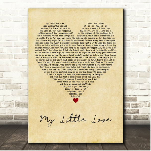 Adele My Little Love Vintage Heart Song Lyric Print