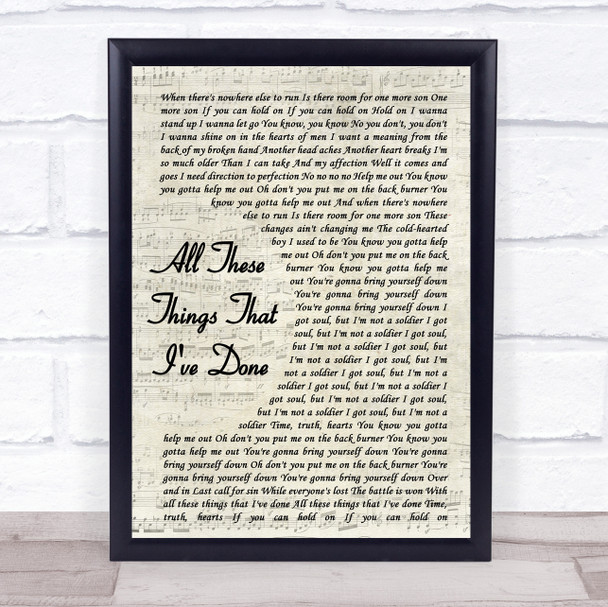 The Killers All These Things That I've Done Vintage Script Song Lyric Music Wall Art Print