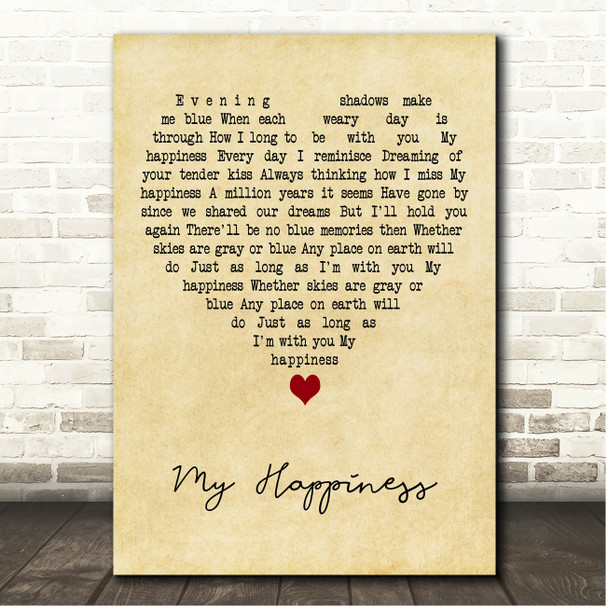 Connie Francis My Happiness Vintage Heart Song Lyric Print