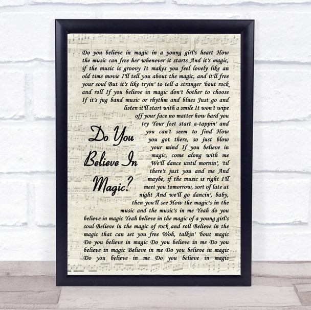 The Lovin' Spoonful Do You Believe In Magic Song Lyric Vintage Script Music Wall Art Print