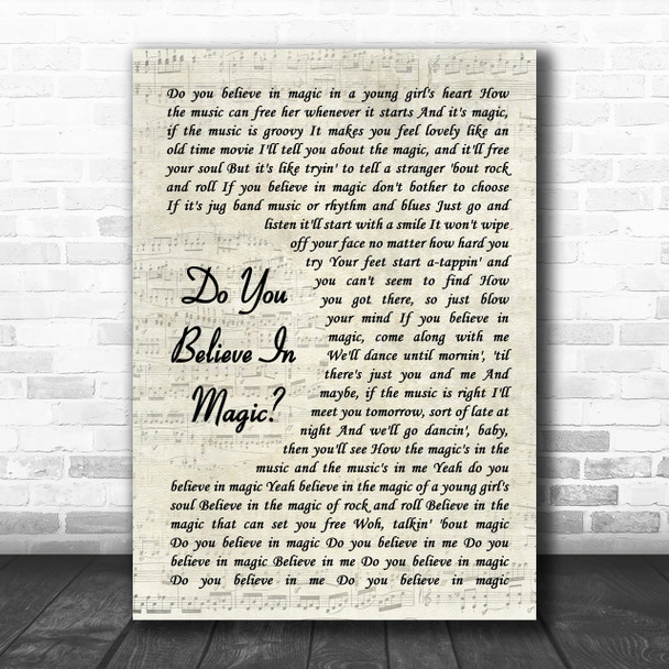 The Lovin' Spoonful Do You Believe In Magic Song Lyric Vintage Script Music Wall Art Print