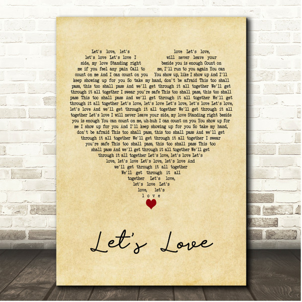 David Guetta & Sia Lets Love Vintage Heart Song Lyric Print