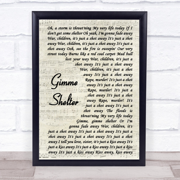 The Rolling Stones Gimme Shelter Vintage Script Song Lyric Music Wall Art Print