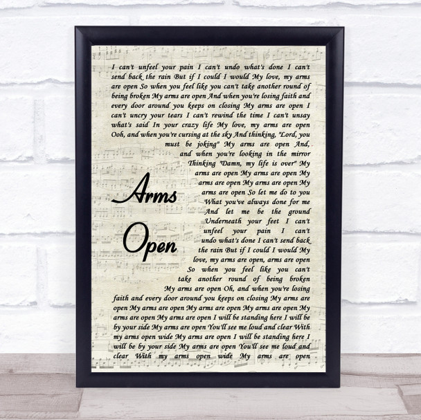 The Script Arms Open Song Lyric Vintage Script Music Wall Art Print