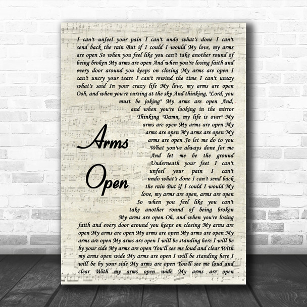 The Script Arms Open Song Lyric Vintage Script Music Wall Art Print The Script Arms Open Song Lyric Vintage Script Music Wall Art Print