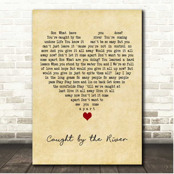 Doves Caught by the River Vintage Heart Song Lyric Print