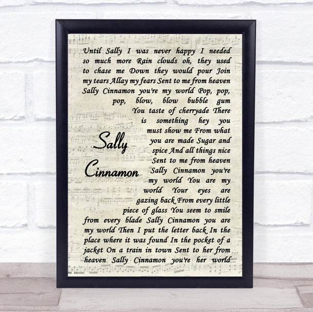 The Stone Roses Sally Cinnamon Vintage Script Song Lyric Music Wall Art Print