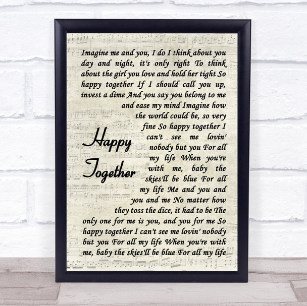 The Turtles Happy Together Song Lyric Vintage Script Music Wall Art Print