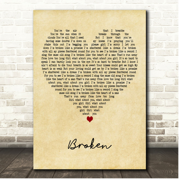 Everlast Broken Vintage Heart Song Lyric Print Everlast Broken Vintage Heart Song Lyric Print