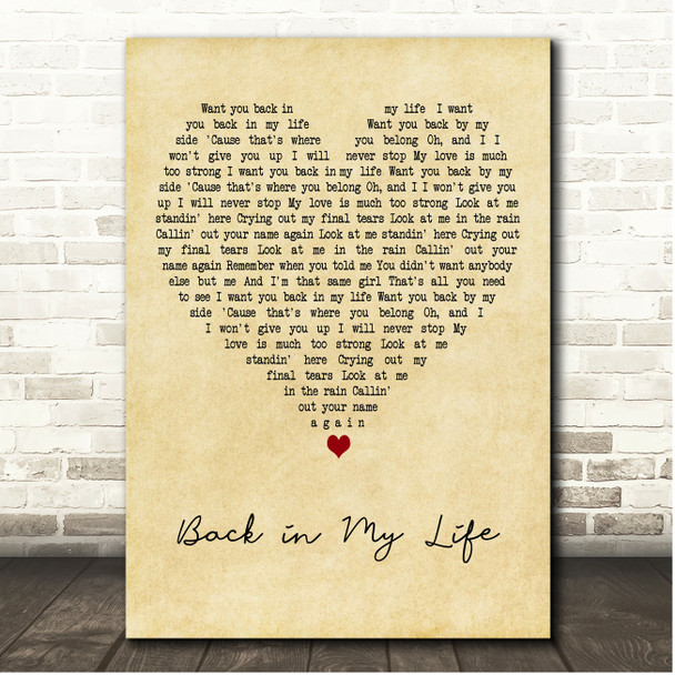 Alice DeeJay Back in My Life Vintage Heart Song Lyric Print