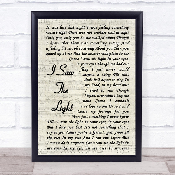 Todd Rundgren I Saw The Light Vintage Script Song Lyric Music Wall Art Print