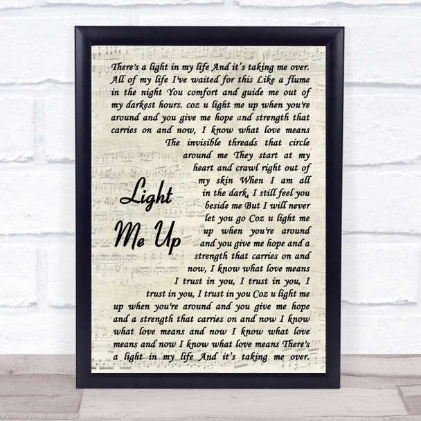 Tom Baxter Light Me Up Vintage Script Song Lyric Music Wall Art Print