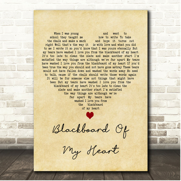 George Jones Blackboard Of My Heart Vintage Heart Song Lyric Print