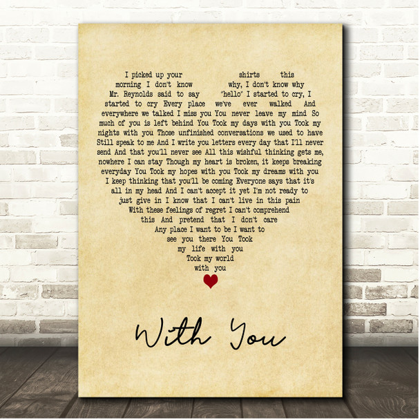 Ghost The Musical With You Vintage Heart Song Lyric Print