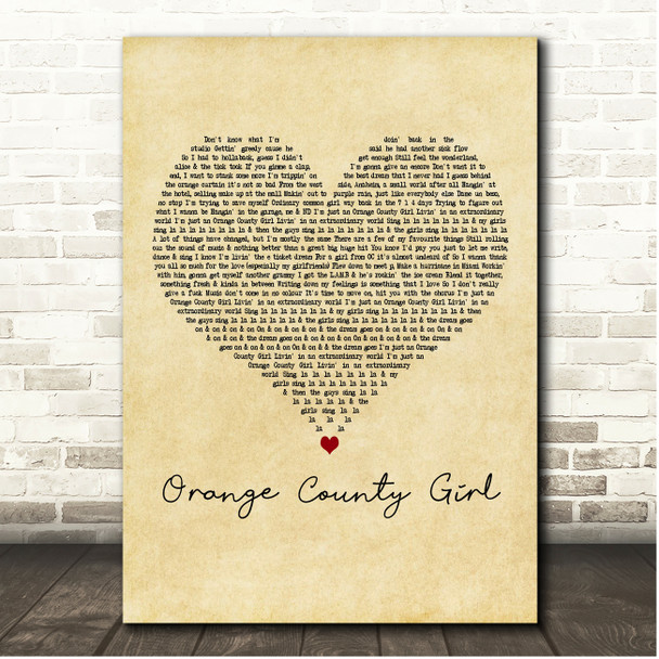 Gwen Stefani Orange County Girl Vintage Heart Song Lyric Print