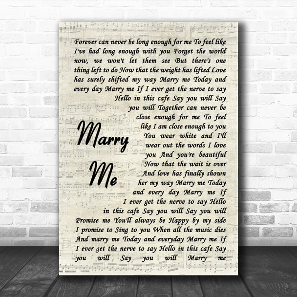 Train Marry Me Song Lyric Vintage Script Music Wall Art Print