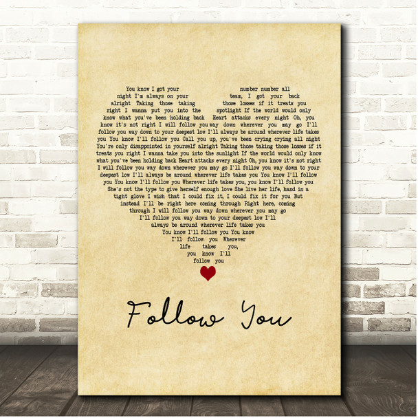 Imagine Dragons Follow You Vintage Heart Song Lyric Print