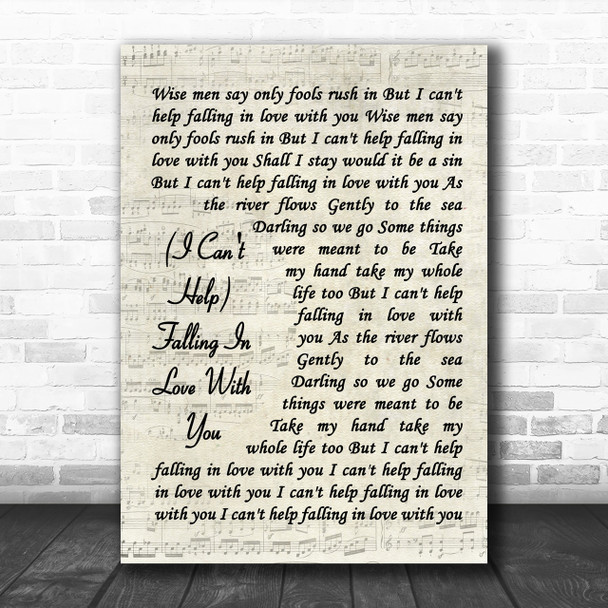 UB40 (I Can't Help) Falling In Love With You Vintage Script Song Lyric Music Wall Art Print