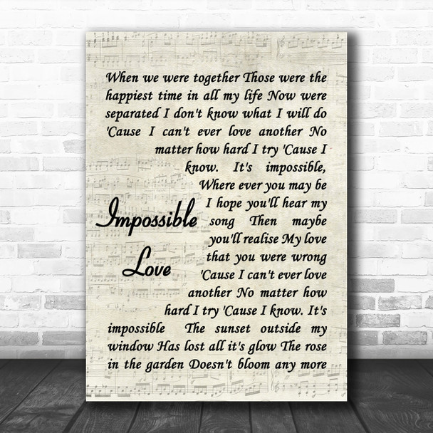 UB40 Impossible Love Song Lyric Music Wall Art Print