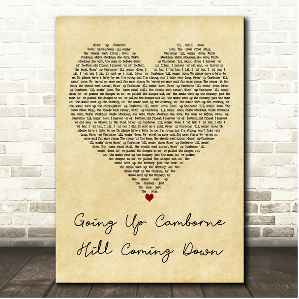 Andrew Morrison Going Up Camborne Hill Coming Down Vintage Heart Song Lyric Print