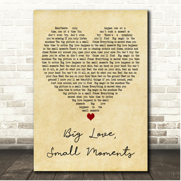 JJ Heller Big Love, Small Moments Vintage Heart Song Lyric Print