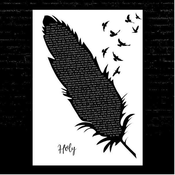 Justin Bieber Holy Black & White Feather & Birds Song Lyric Print