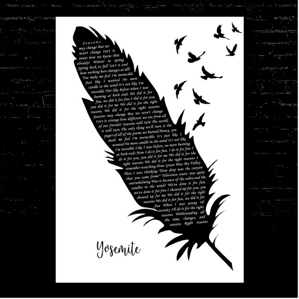 Lana Del Rey Yosemite Black & White Feather & Birds Song Lyric Print