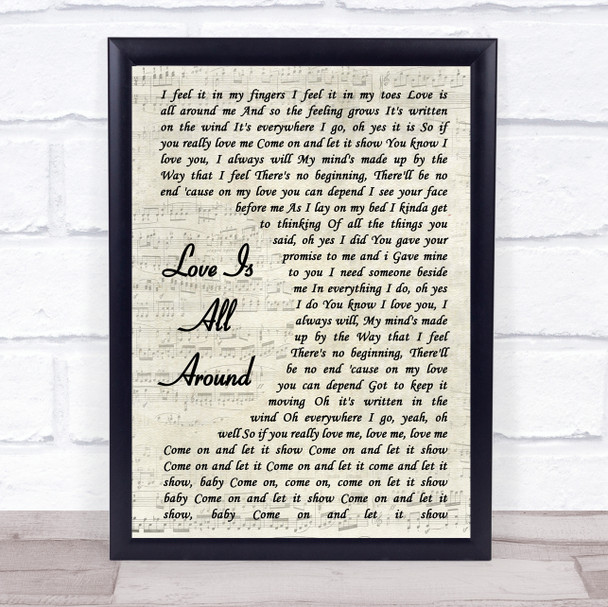 Wet Wet Wet Love Is All Around Vintage Script Song Lyric Music Wall Art Print