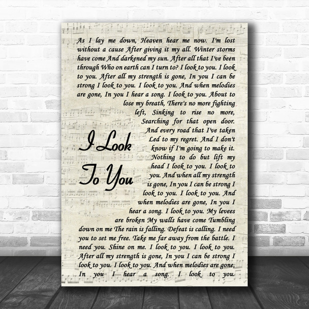 Whitney Houston I Look To You Song Lyric Vintage Script Music Wall Art Print
