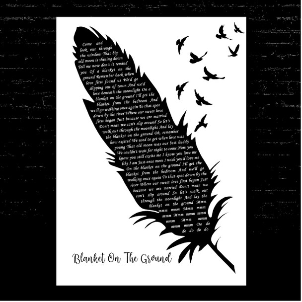 Billie Jo Spears Blanket On The Ground Black & White Feather & Birds Song Lyric Print