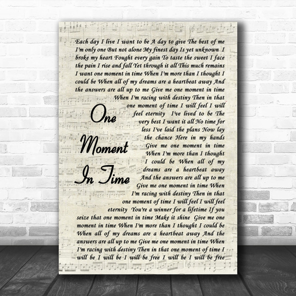 Whitney Houston One Moment In Time Vintage Script Song Lyric Music Wall Art Print