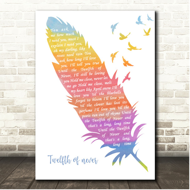 JOHNNY MATHIS The Twelfth Of Never Watercolour Feather & Birds Song Lyric Print