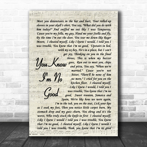 You Know I'm No Good Amy Winehouse Script Song Lyric Music Wall Art Print