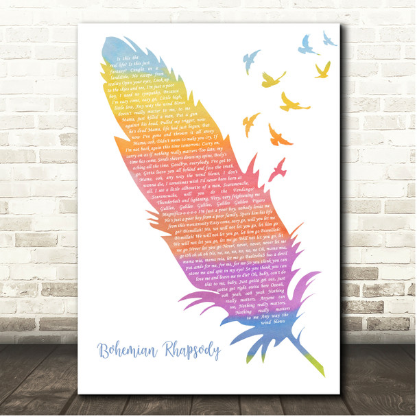 Queen Bohemian Rhapsody Watercolour Feather & Birds Song Lyric Print