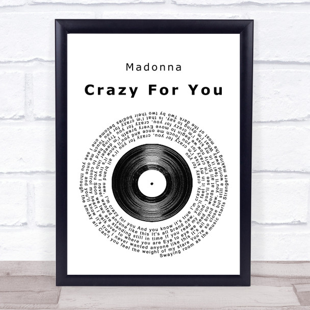 Madonna Crazy For You Vinyl Record Song Lyric Music Wall Art Print