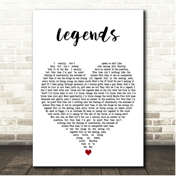 Juice WRLD Legends White Heart Song Lyric Print