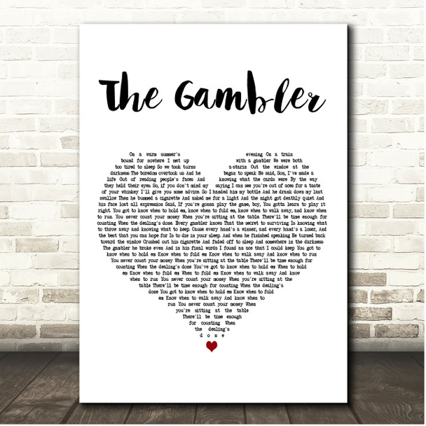 Kenny Rogers The Gambler White Heart Song Lyric Print