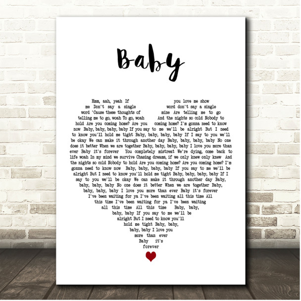 Anton Powers & Pixie Lott Baby White Heart Song Lyric Print