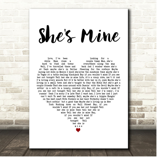 Kip Moore She's Mine White Heart Song Lyric Print