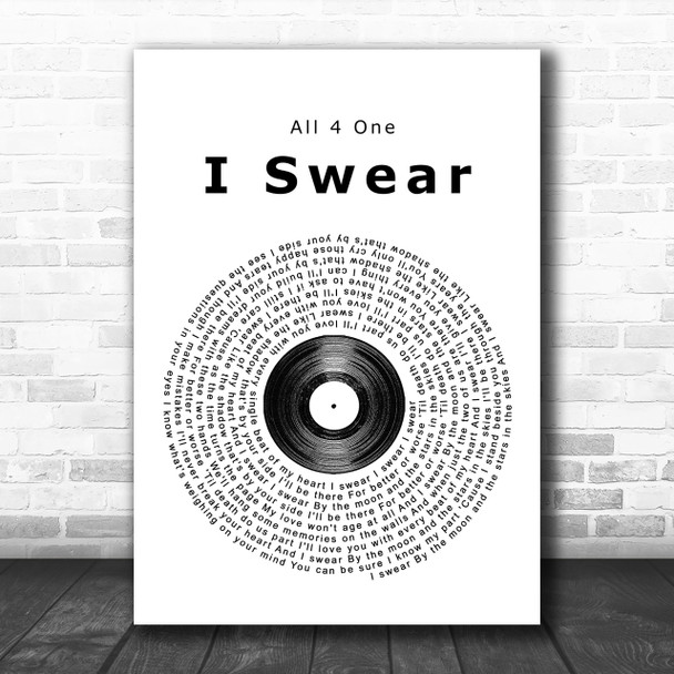 All 4 One I Swear Vinyl Record Song Lyric Music Wall Art Print