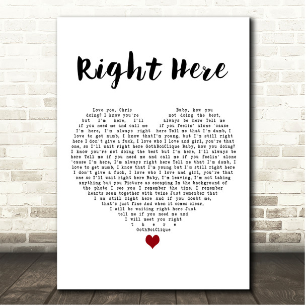 Lil Peep Featuring Horse Head Right Here White Heart Song Lyric Print