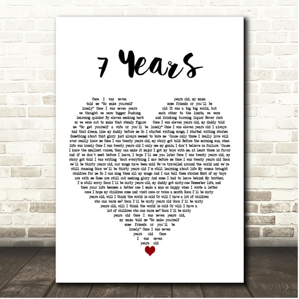 Lukas Graham 7 Years White Heart Song Lyric Print