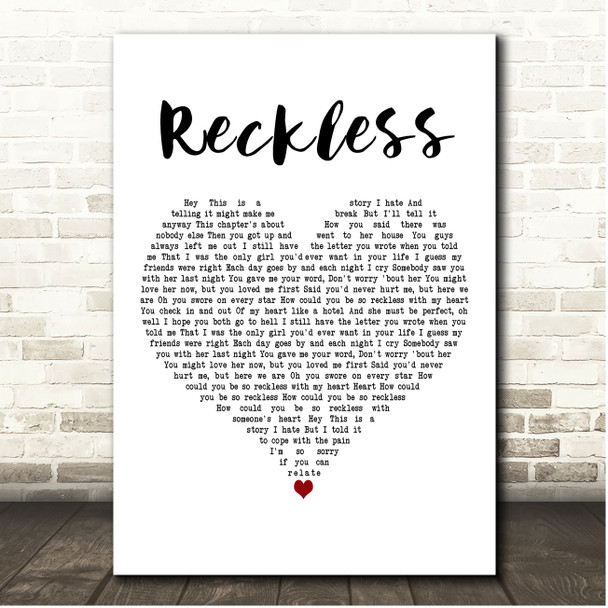 Madison Beer Reckless White Heart Song Lyric Print
